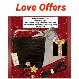 AOTA Elena NWT Croc-Embossed Faux Leather 2 Way Satchel & Crossbody w/ Dust Bag